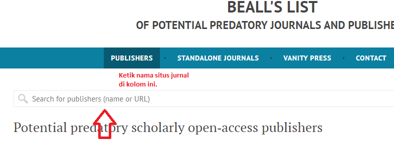 cara mengetahui jurnal predator yang kedua adalah dengan mengetik nama situs jurnalnya