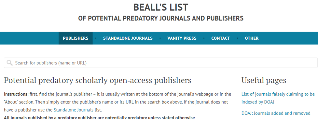 cara mengetahui jurnal predator yang pertama adalah dengan membuka situs beall's list