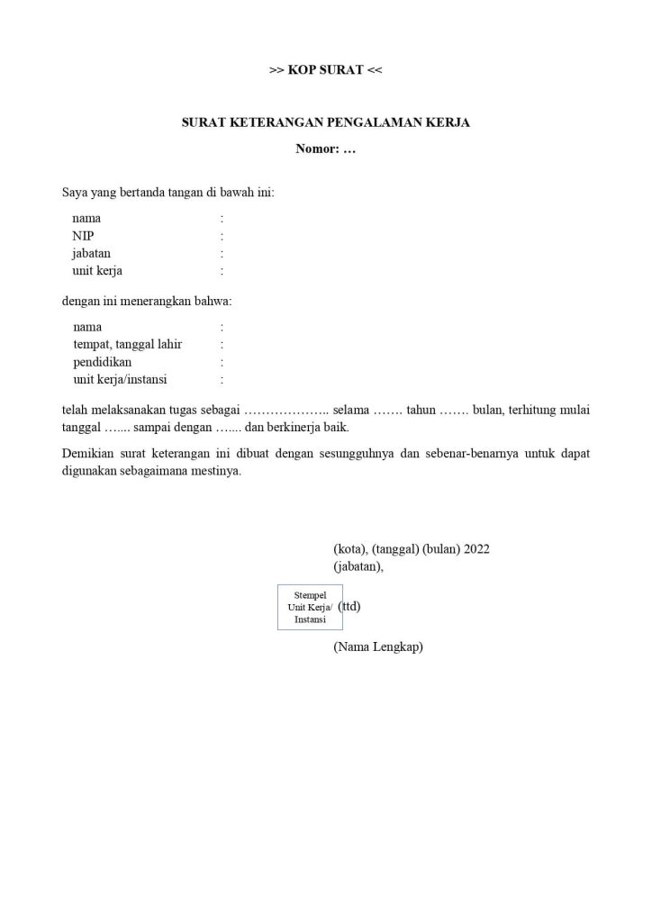 Format Surat Keterangan Pengalaman Kerja PPPK 2022